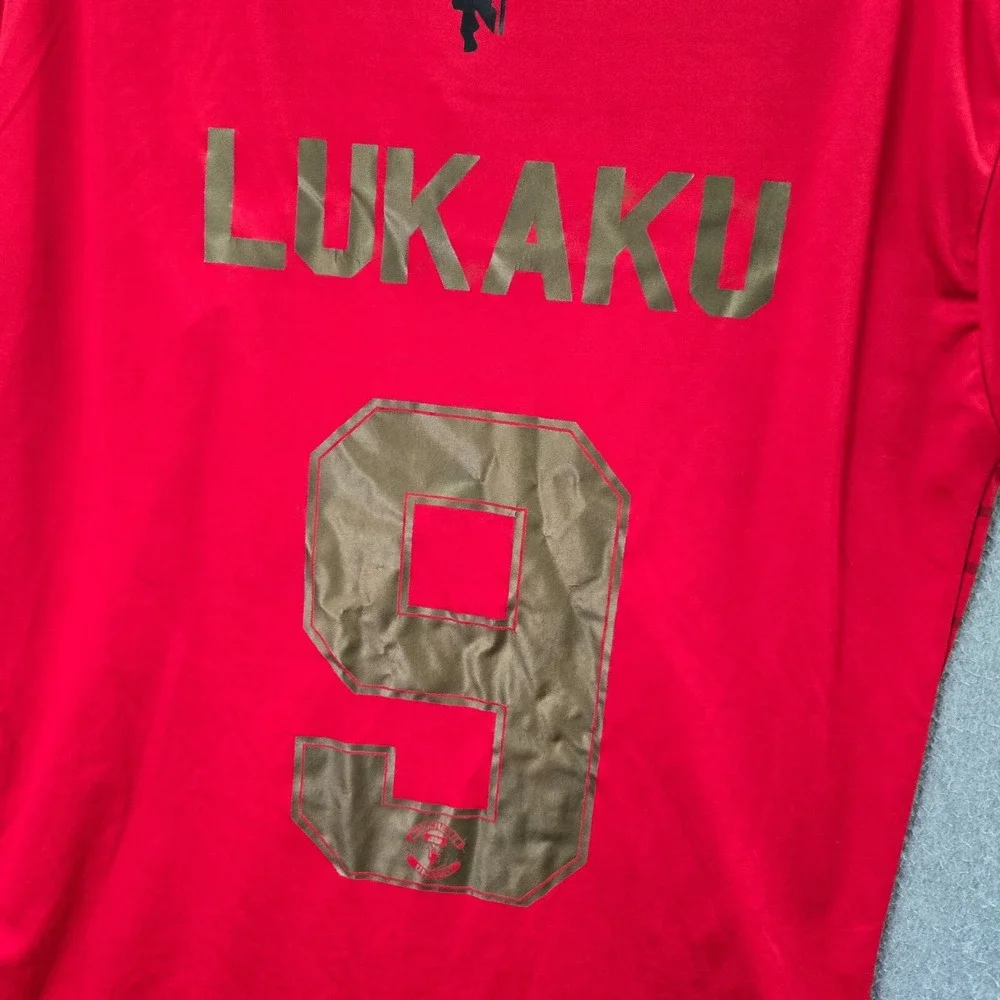 Manchester United Men Activewear Shirt XS Red Striped Adidas Lukaku 9 Climachill